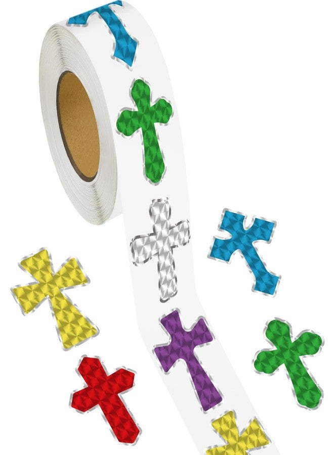 Chivertion 600 Pcs Prism Crosses Stickers for DIY Dazzle Sparkle Jesus Easter Religious Cross Stickers for Sunday Church Rewards Party Favor - Image 1